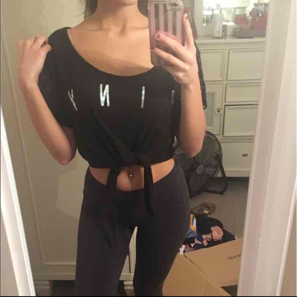 "Pink" black crop top
