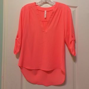 Bright coral V neck blouse