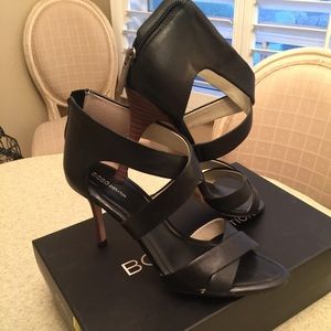 BCBG black stilettos peek a boo sandals
