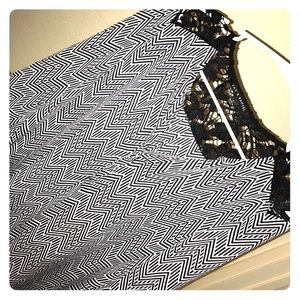Chevron printed black lace blouse