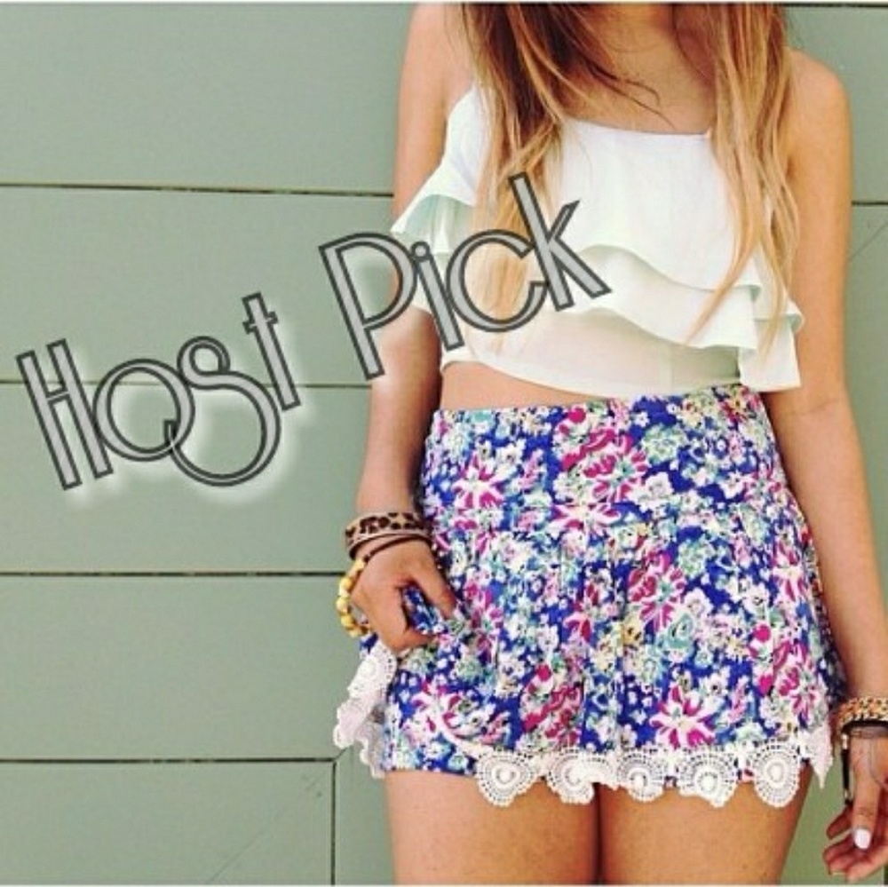 3/$30 LF Blue Floral Crochet Hem Skirted Shorts