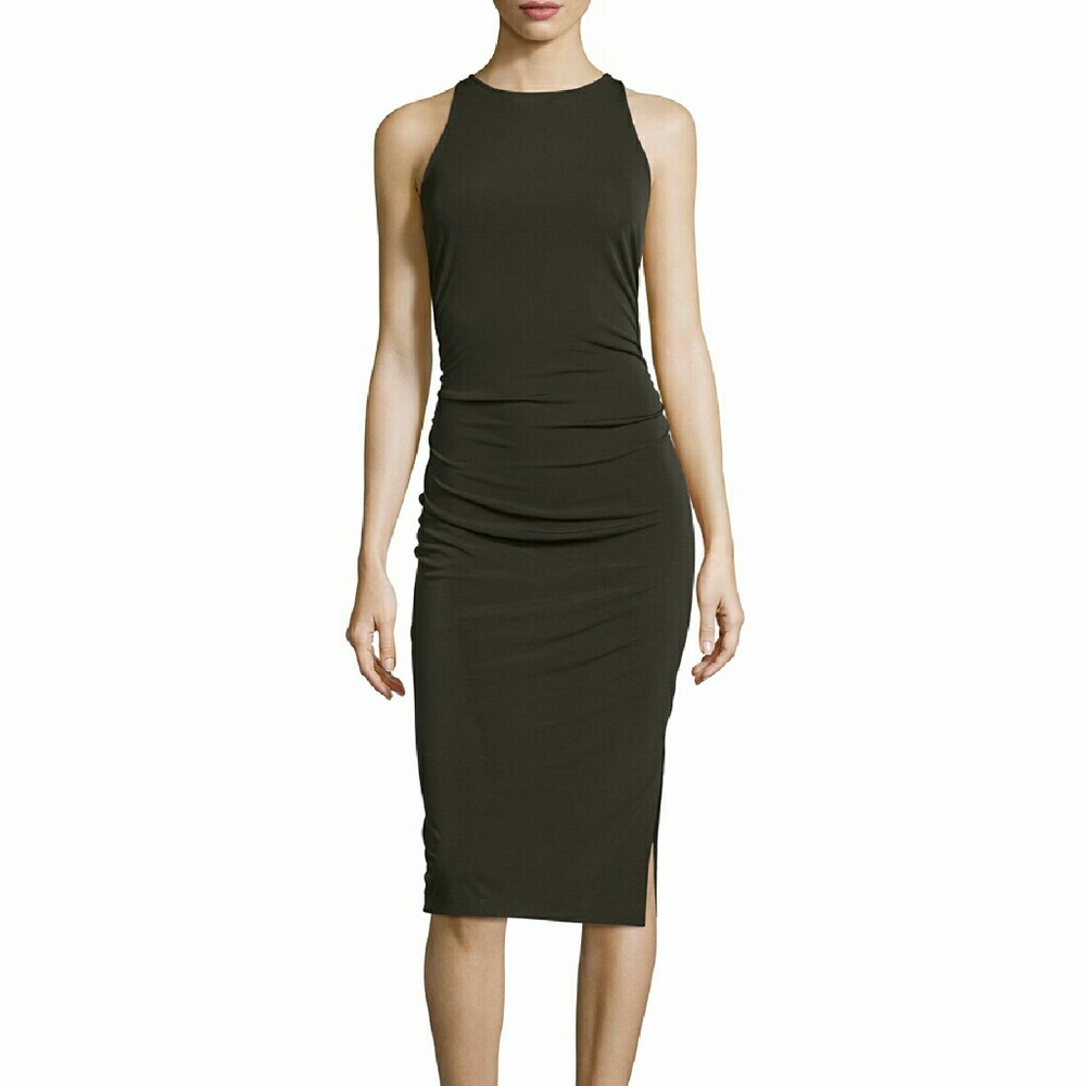 Tahari Ruched Sleeveless Midi Dress