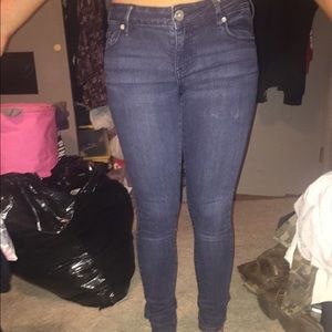 Dark wash low rise jeans