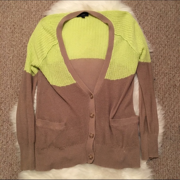 Cozy American Eagle Tan & Neon Yellow Cardigan - S - Picture 3 of 5