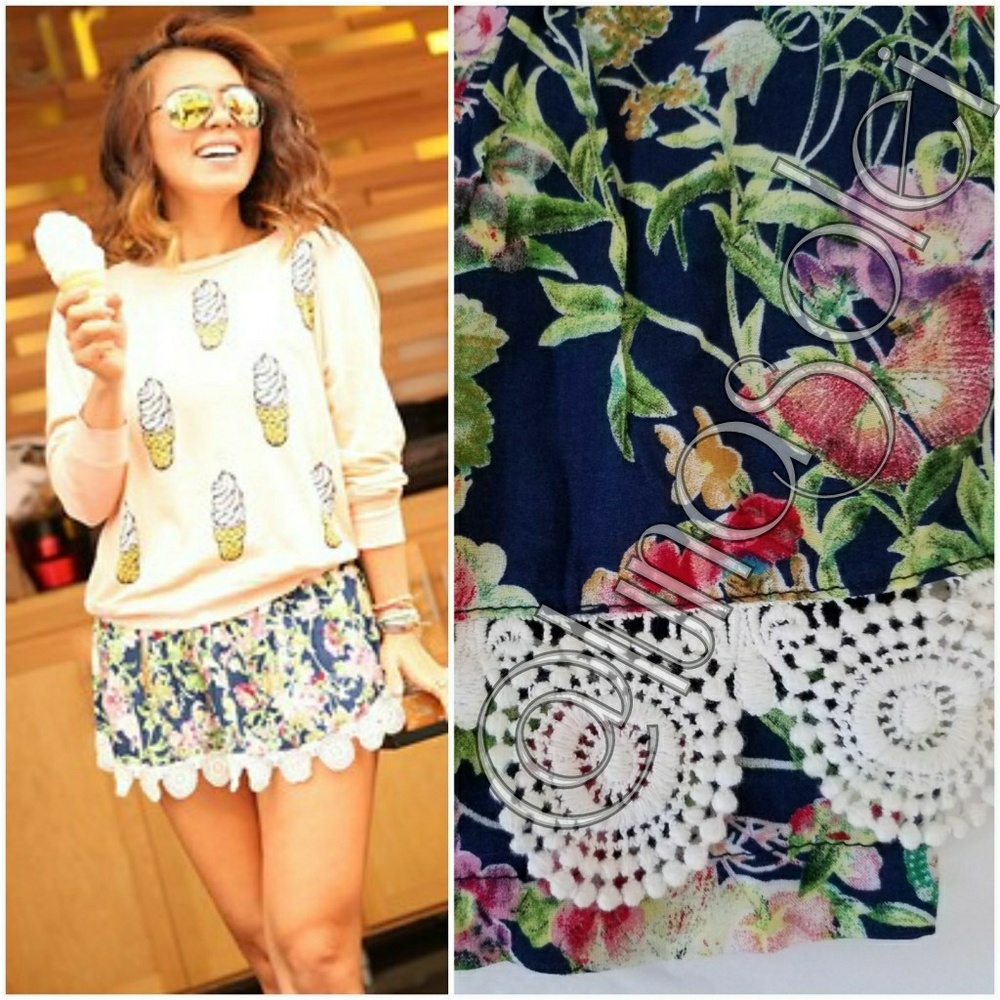 3/$30 LF Navy Floral Crochet Hem Skirted Shorts