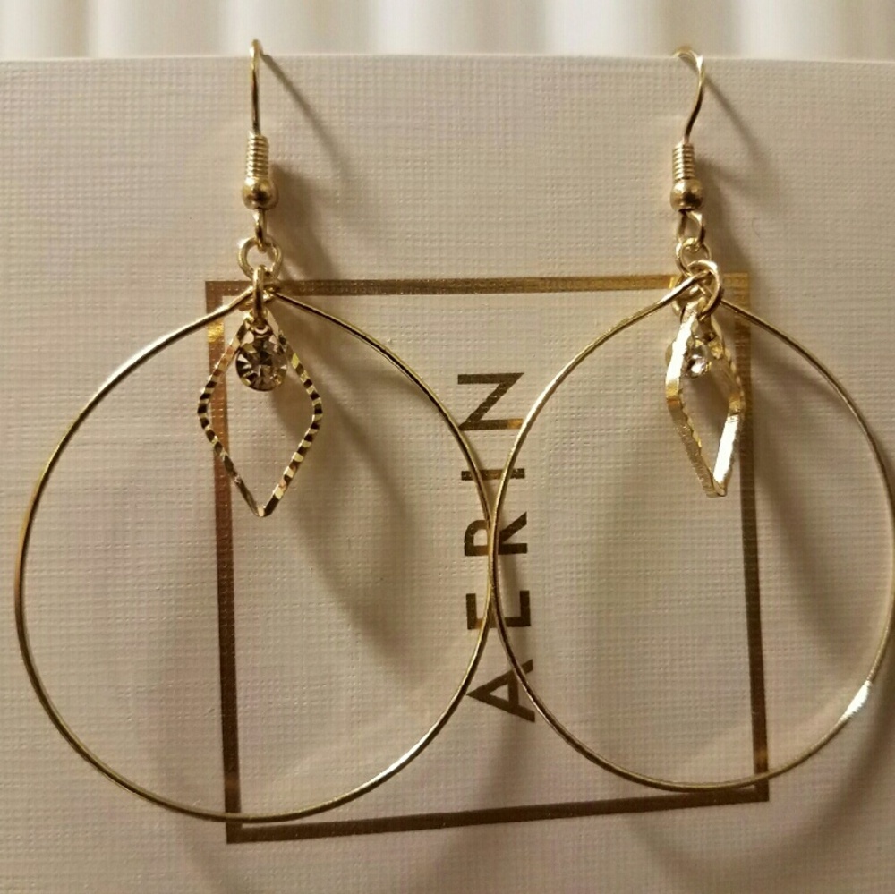 Gold and silver diamond dangly hoop earrings
