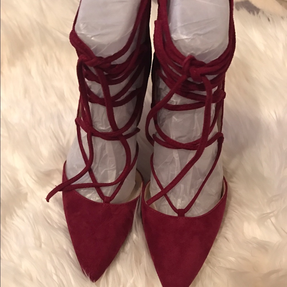New red Jessica Simpson lace up heels