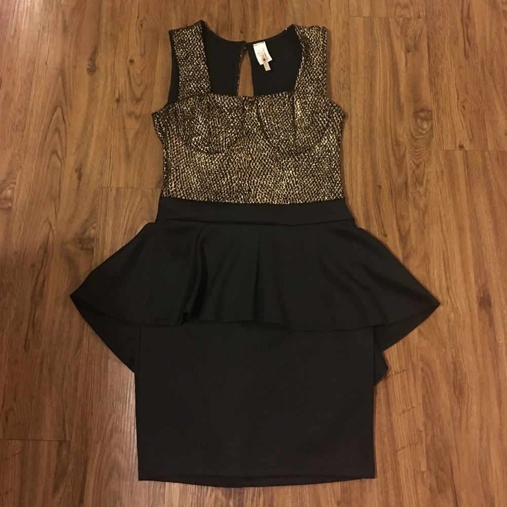 Black and Gold Peplum Cocktail Dress