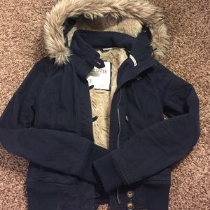 Navy blue Hollister fur jacket