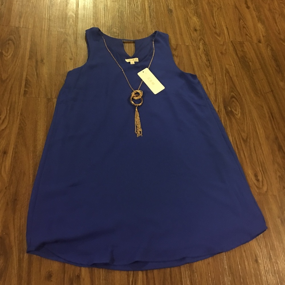 Brand New Blue Sleeveless Dress with necklace