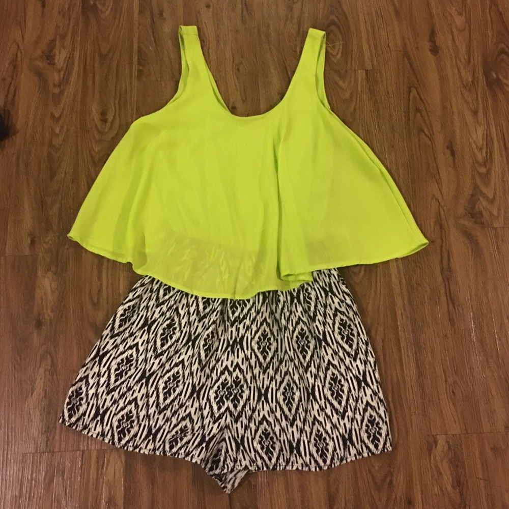 Lime Green and Printed Romper One Piece