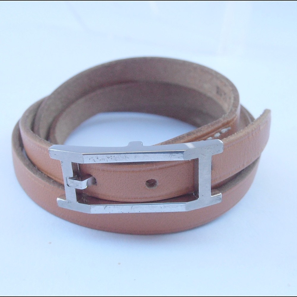 Hermes Hapi Calf Wrap Leather Tan Bracelet