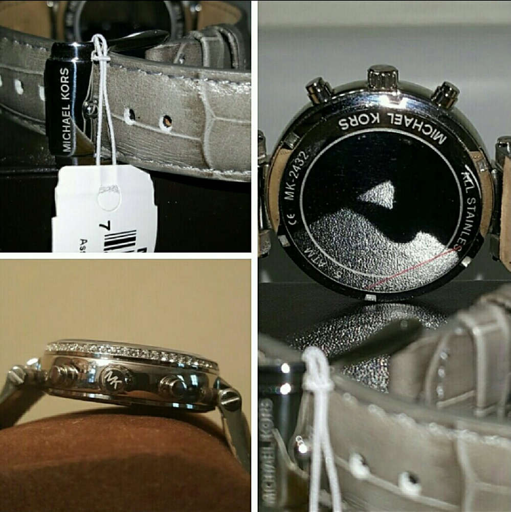 NWT Michael Kors Sawyer gray leather watch - Picture 2 of 4