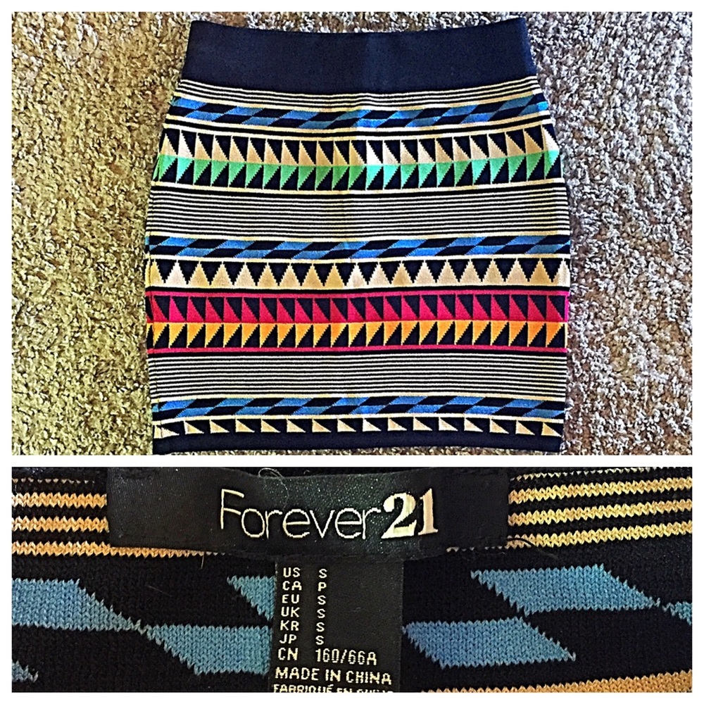 F21 fabric tribal pattern mini skirt small - Picture 2 of 4