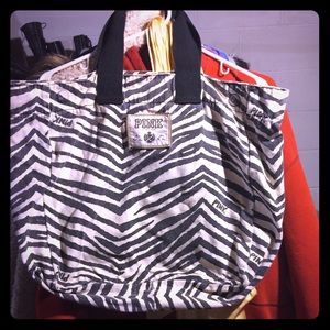 Large vs pink zebra print canvas tote