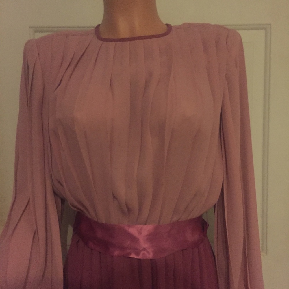 ❌SOLD❌ Vintage Pleated Purple/Pink Dress w Satin - Picture 4 of 5