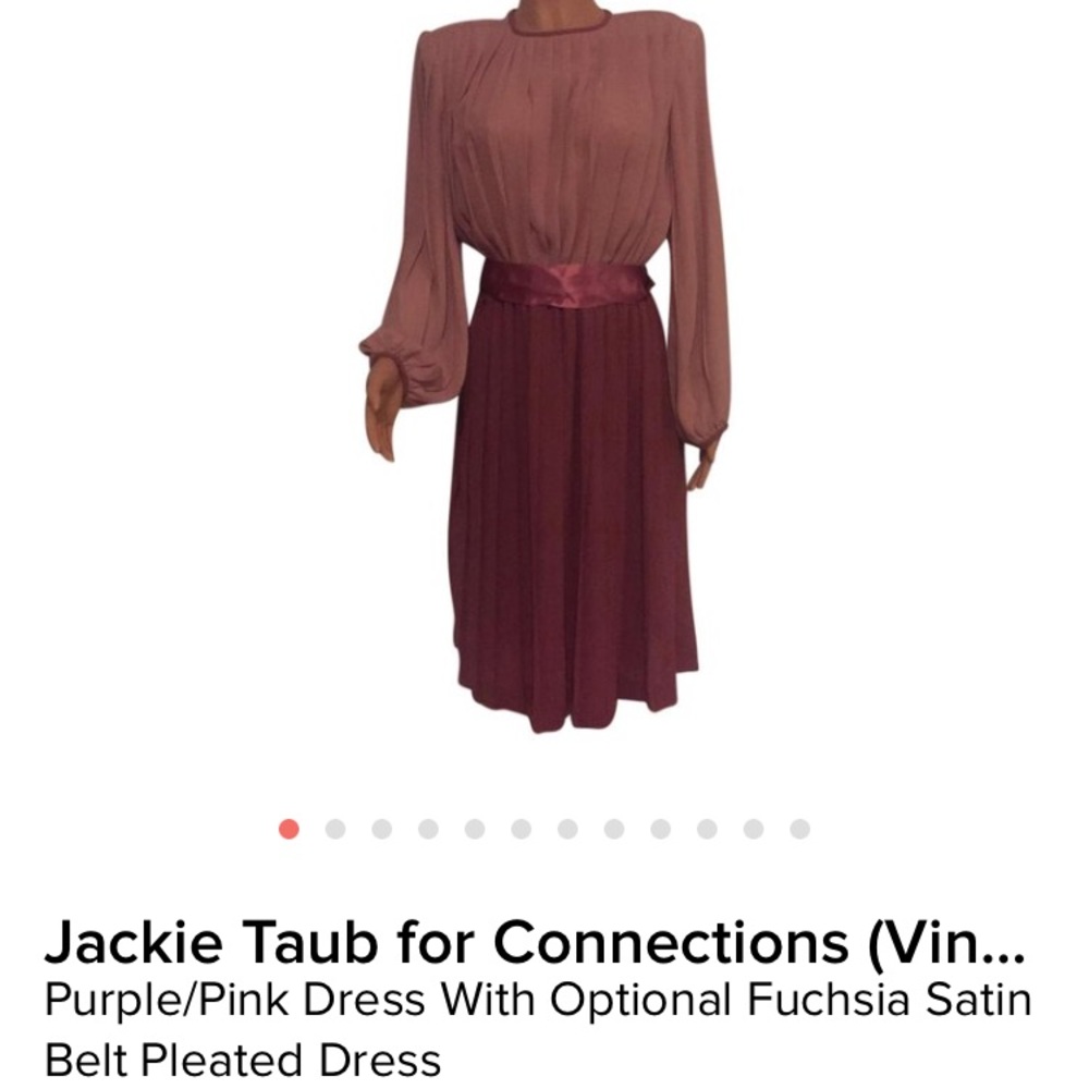 ❌SOLD❌ Vintage Pleated Purple/Pink Dress w Satin - Picture 3 of 5