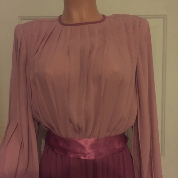 ❌SOLD❌ Vintage Pleated Purple/Pink Dress w Satin - Picture 4 of 5