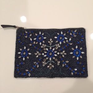 Anthropologie | Beaded Pouch in Blue Sequins