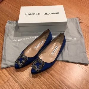 Manolo Blahnik Hangisi Crystal-Buckle Satin Flat