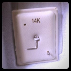 2 brand new white gold 14k nose rings studs cz's