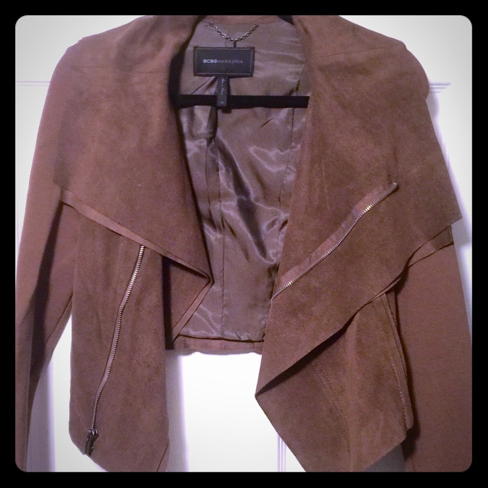 suede brown BCBG MAXAZRIA motorcycle jacket