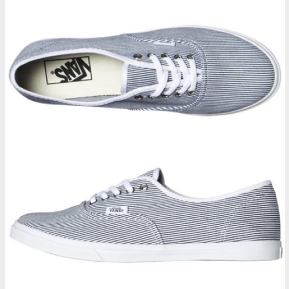 gray and white striped vans