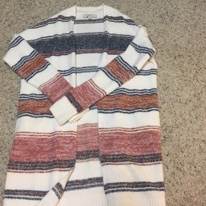 Long cardigan :crime w navy , burnt orange, rust