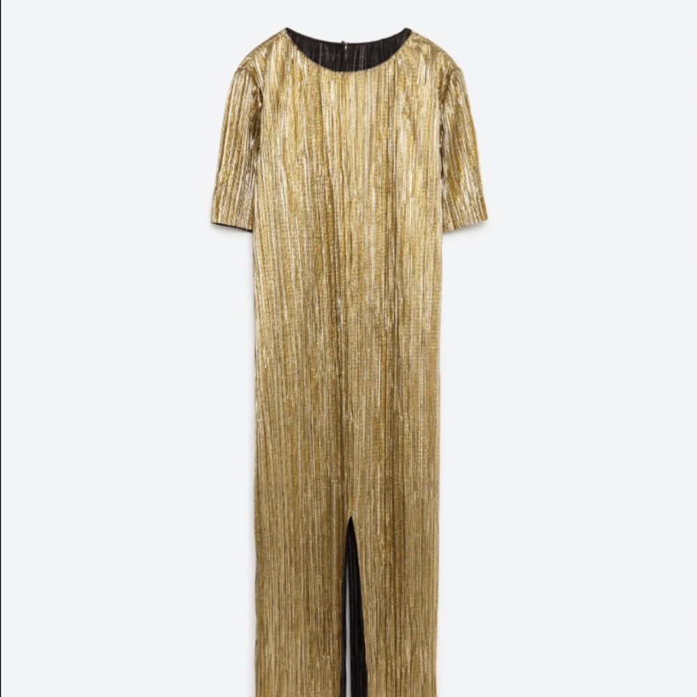 Zara Pleated Gold Dress nwt size M