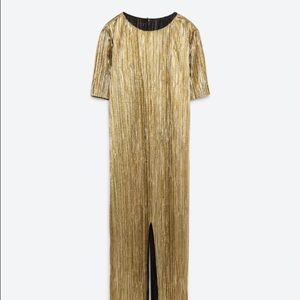 Zara Pleated Gold Dress nwt size M