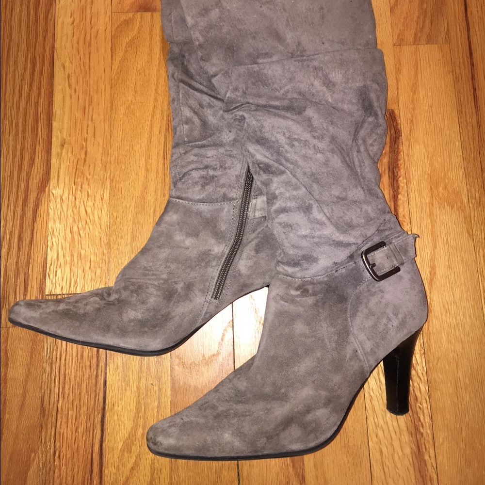 Grey Knee High Boots