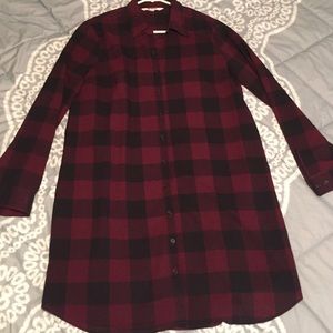 Burgundy & black plaid button down tunic