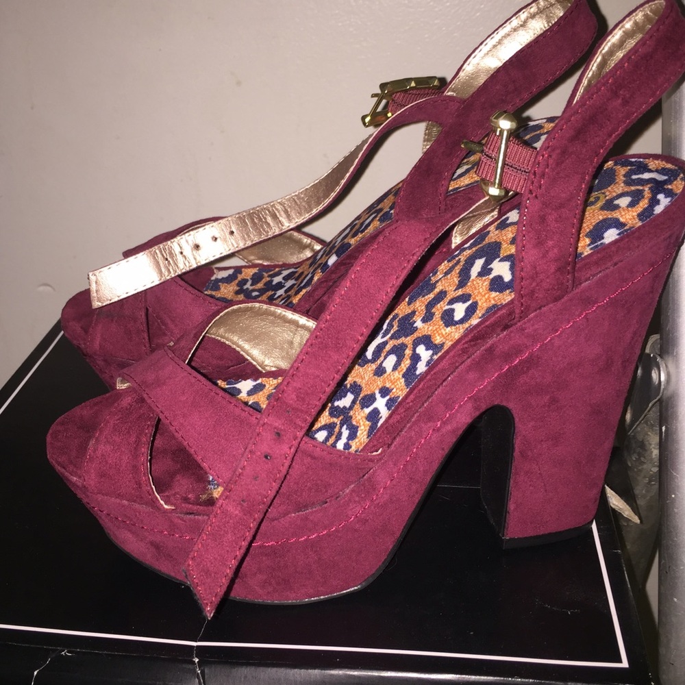 Burgundy platform heels