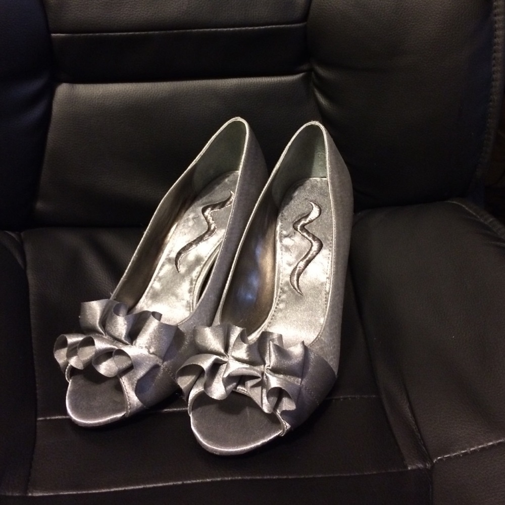 Silver satin heels