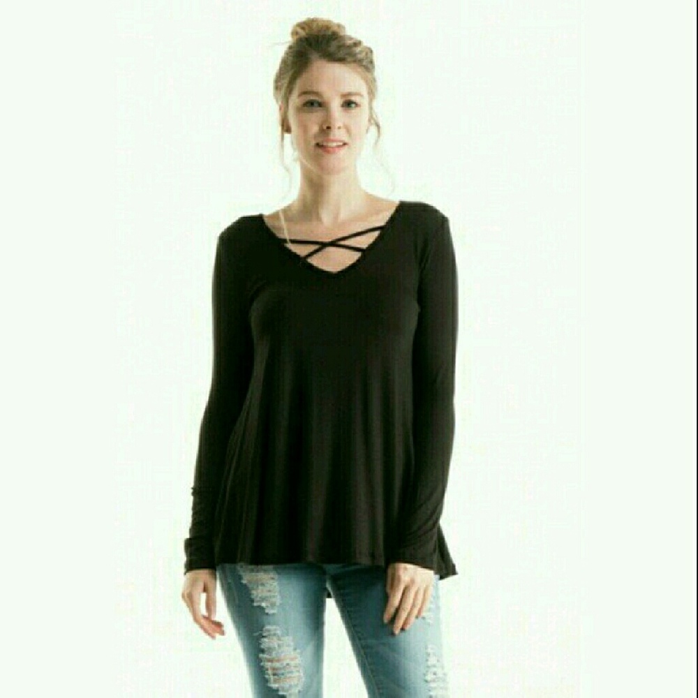 Criss-cross black top.