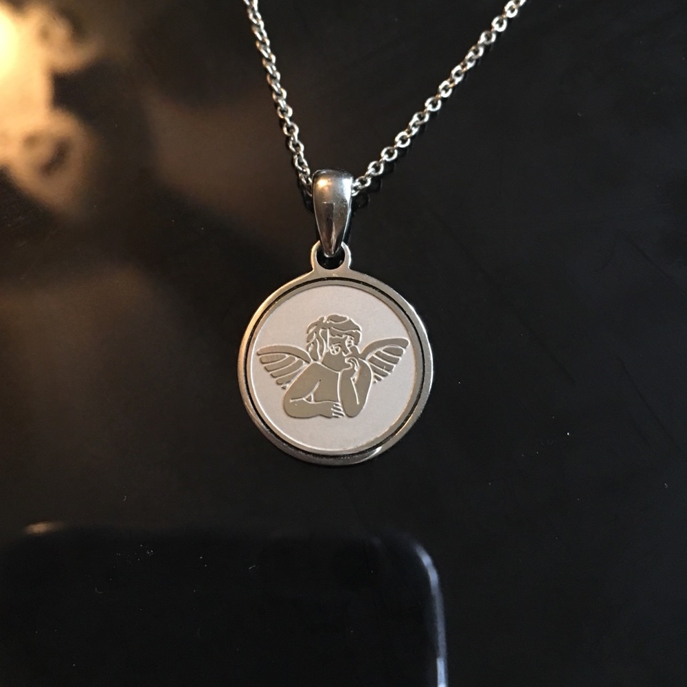 😇 necklace with verse on back. Stainless steel