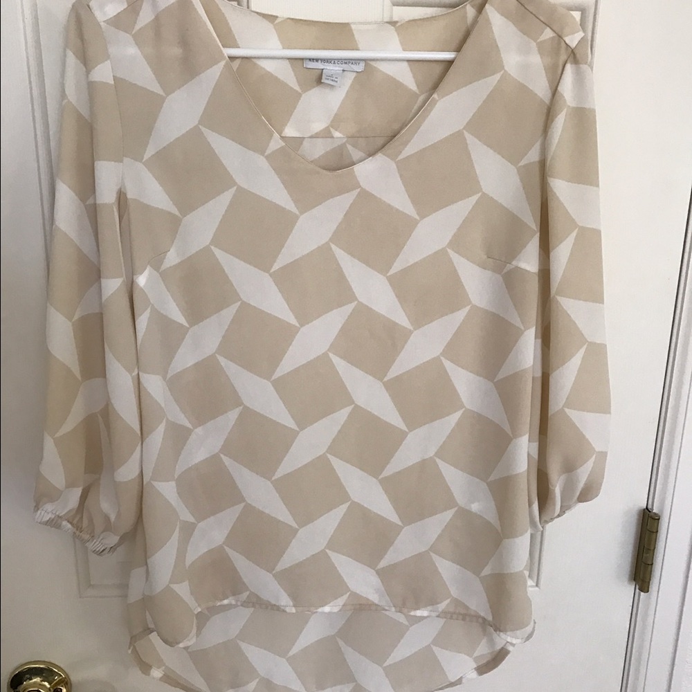 Tan and white high low blouse