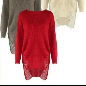 Red ripped high low dress