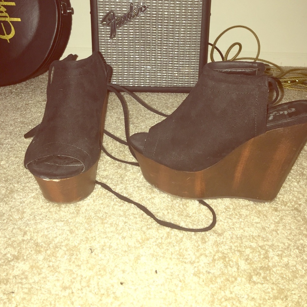 Lace up wooden wedges