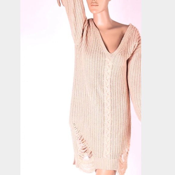 💘NEW💘SEXY V neck ripped distressed sweater dress - Picture 4 of 5