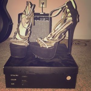 Blinged Black Platform Heels