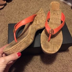 Tory Butch orange wedge shoes