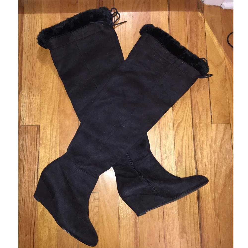 NEW! Never Used Over The Knee Black Wedge Boots