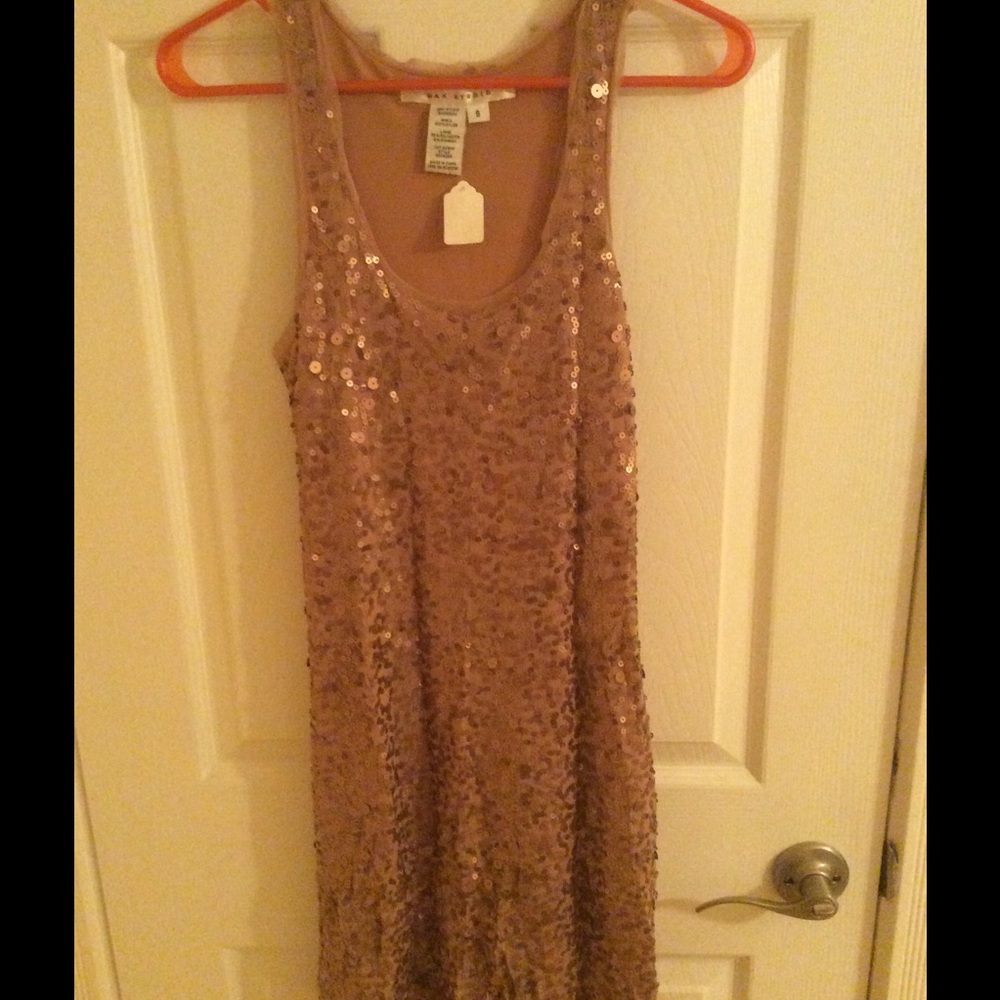 Max Studio Champagne and Sequin Tank Dress