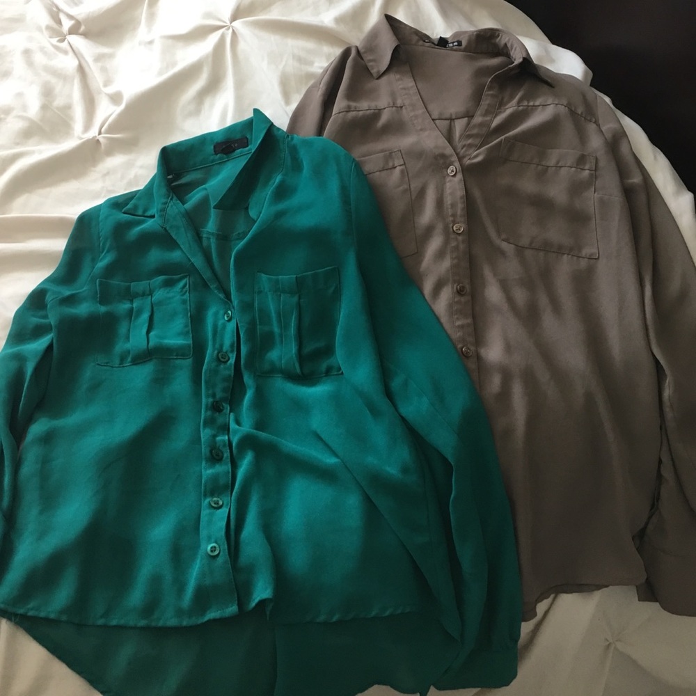 Sheer long sleeve button up blouses - 2