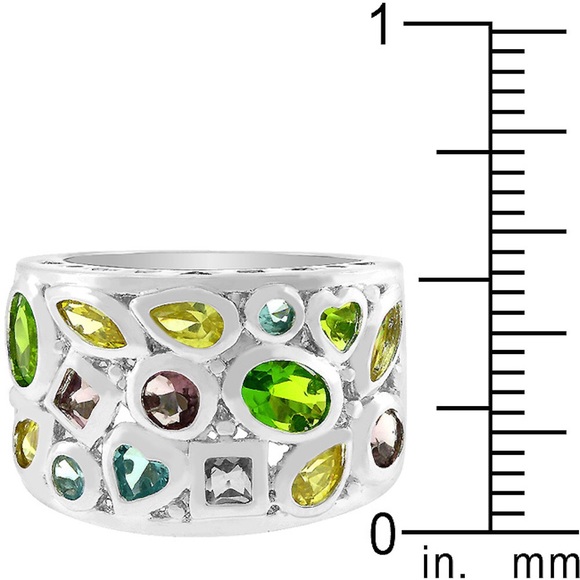 Bijoux Cubic Zirconia CZ White Gold Rhodium Plated Silver Multi Gem Ring - Picture 7 of 8
