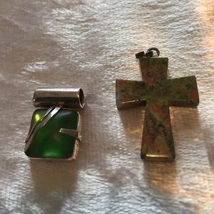 Set of green artisan pendants