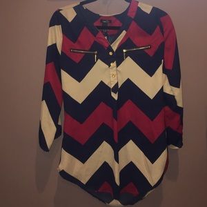 Chiffon blouse with geometric design.