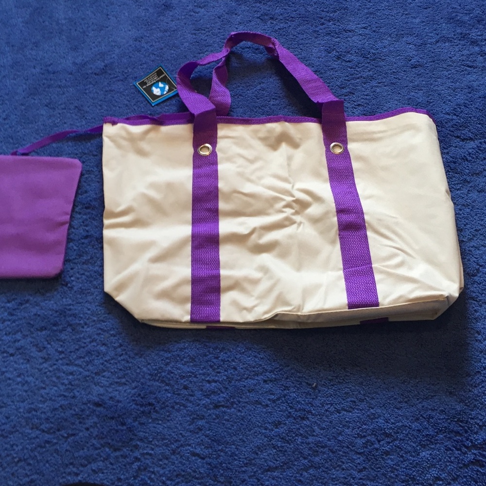 💜Off white and bright purple tote bag💜