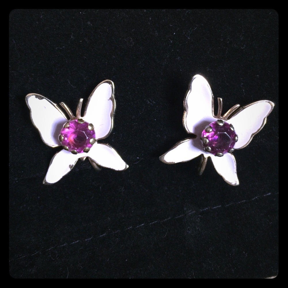 Vintage Butterfly Screw Back Earrings